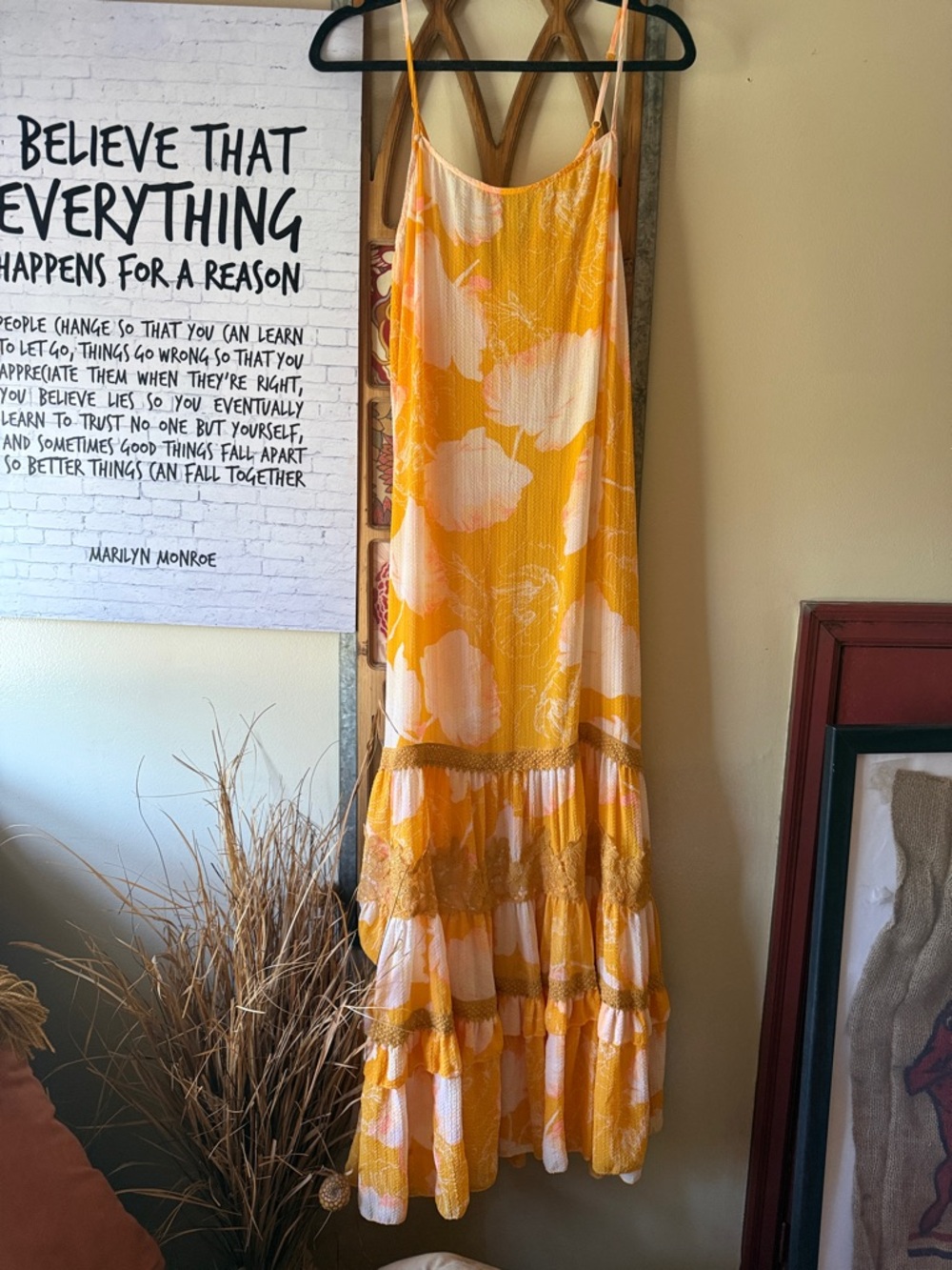 Free People Intimately Yellow Floral Slip Maxi Dress Sheer